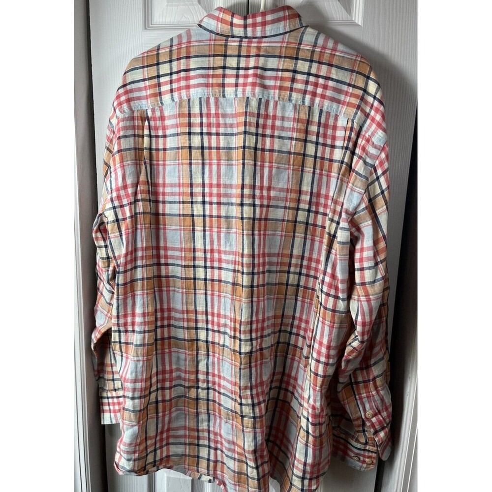 ORVIS Men's Long Sleeve Plaid Linen Shirt XL Red/Navy/Tan/Wht Preppy Classic - Picture 3 of 10